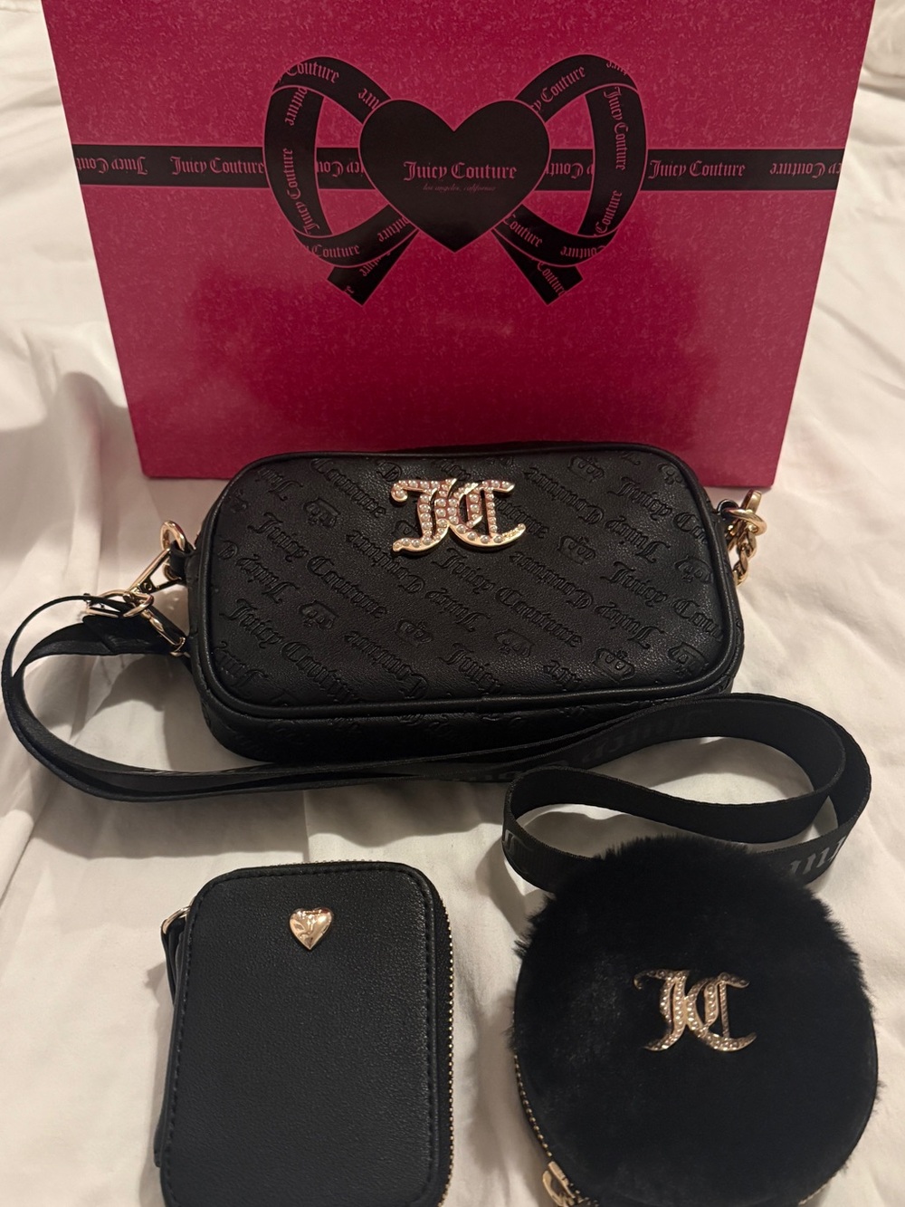 Juicy Couture Black Crossbody Bag Trio with Gold JC Accents